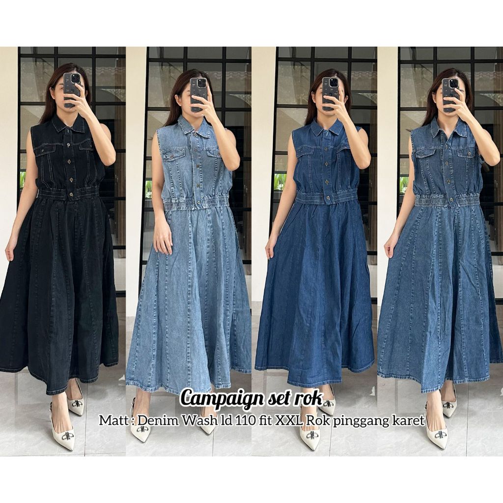 CAMPAIGN SET ROK - ATASAN&ROK PANJANG BAHAN JEANS DENIM WASH PREMIUM