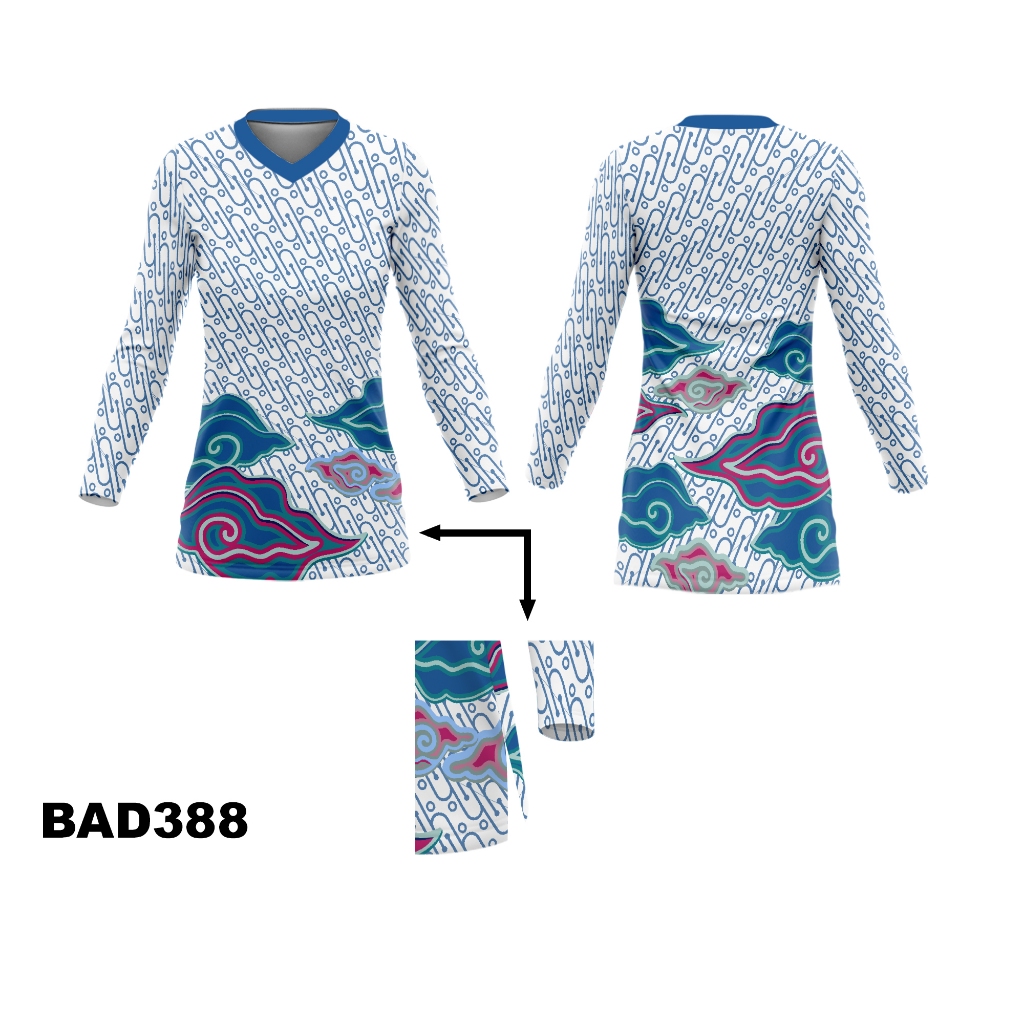 Kaos Jersey Tunik Wanita Muslimah Sport Motif Batik Lari Sepeda Running Custom Design