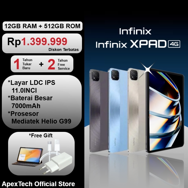 [KIRIM DALAM 24 JAM ] Infinix XPAD 4G+WIFI (12GB+512GB | 8GB+256GB | 6GB+128GB) Mediatek G99 | Layar