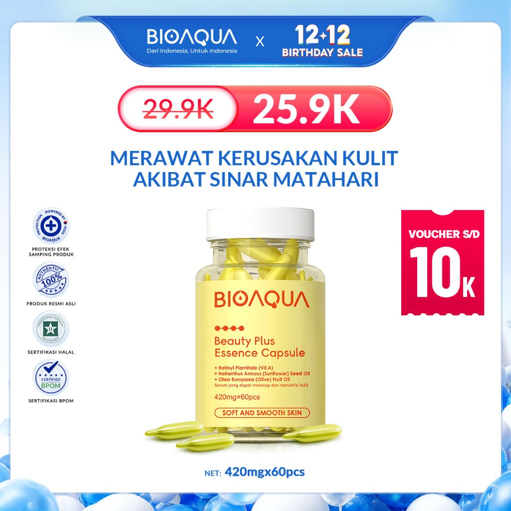 BIOAQUA Serum Wajah Beauty Plus Essence Capsule 60pcs Vitamin E Facial Essence Moisturizing Anti-agi