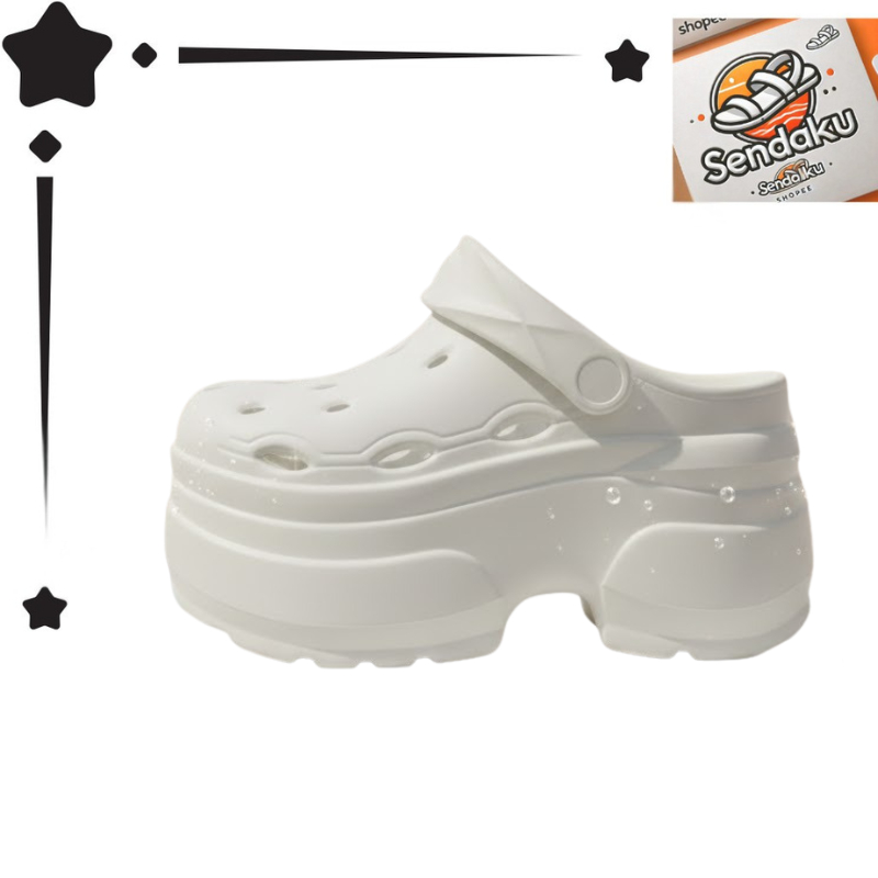 Sandal Platform Wanita Hak Tebal Crocs Style Viral Kekinian / Sandal Bakiak Clog Jumbo Chunky