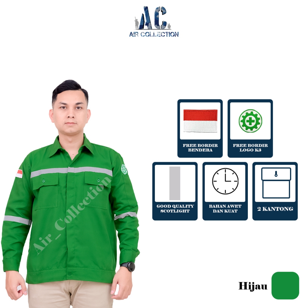 Baju safety lengan panjang seragam kerja proyek kemeja safety premium