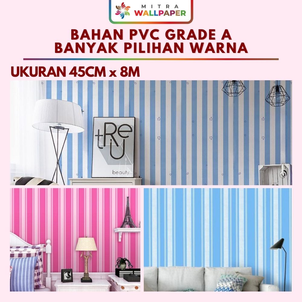 Walpaper Salur Garis Hitam Putih Wallpaper Sticker Dinding Tembok Minimalis Motif Salur Hijau Biru