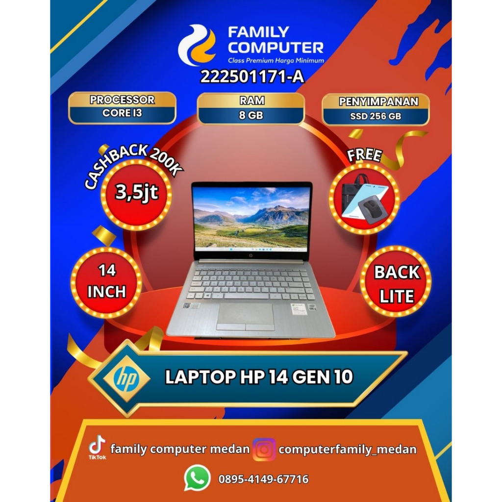 HP 14S-CF2518TU | CORE I3 GEN 10 | RAM 8GB | SSD 256GB | BACKLITE