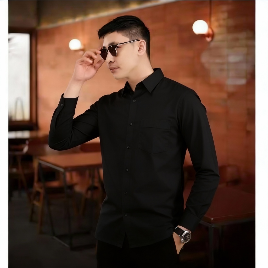 Tangiowild Kemeja Pria Polos Lengan Panjang Baju Pria Polos Lengan Panjang