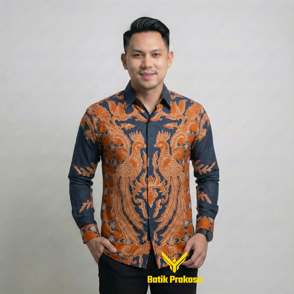 Kemeja Batik Pria 0322 Baju Lengan Panjang Slimfit Lapis Furing Batik Prakasa Motif Bera kode 0322 B