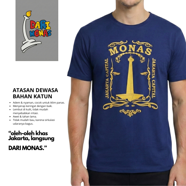 Ondel-Ondel Jakarta T-Shirt Basic Baju Kaos Monas Dewasa Pria Wanita Unisex Kain Katun