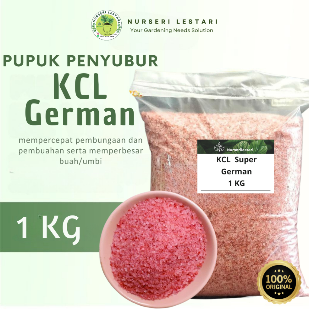 Pupuk KCL (Kalium Clorida) Super Jerman 1KG Penyubur Mempercepat Pertumbuhan Buah / Umbi Fase Genera