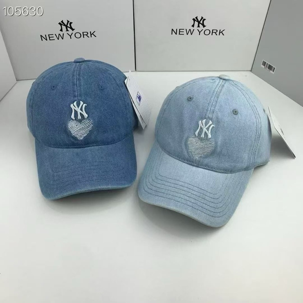 Topi baseball denim NY Logo Bordir kecil