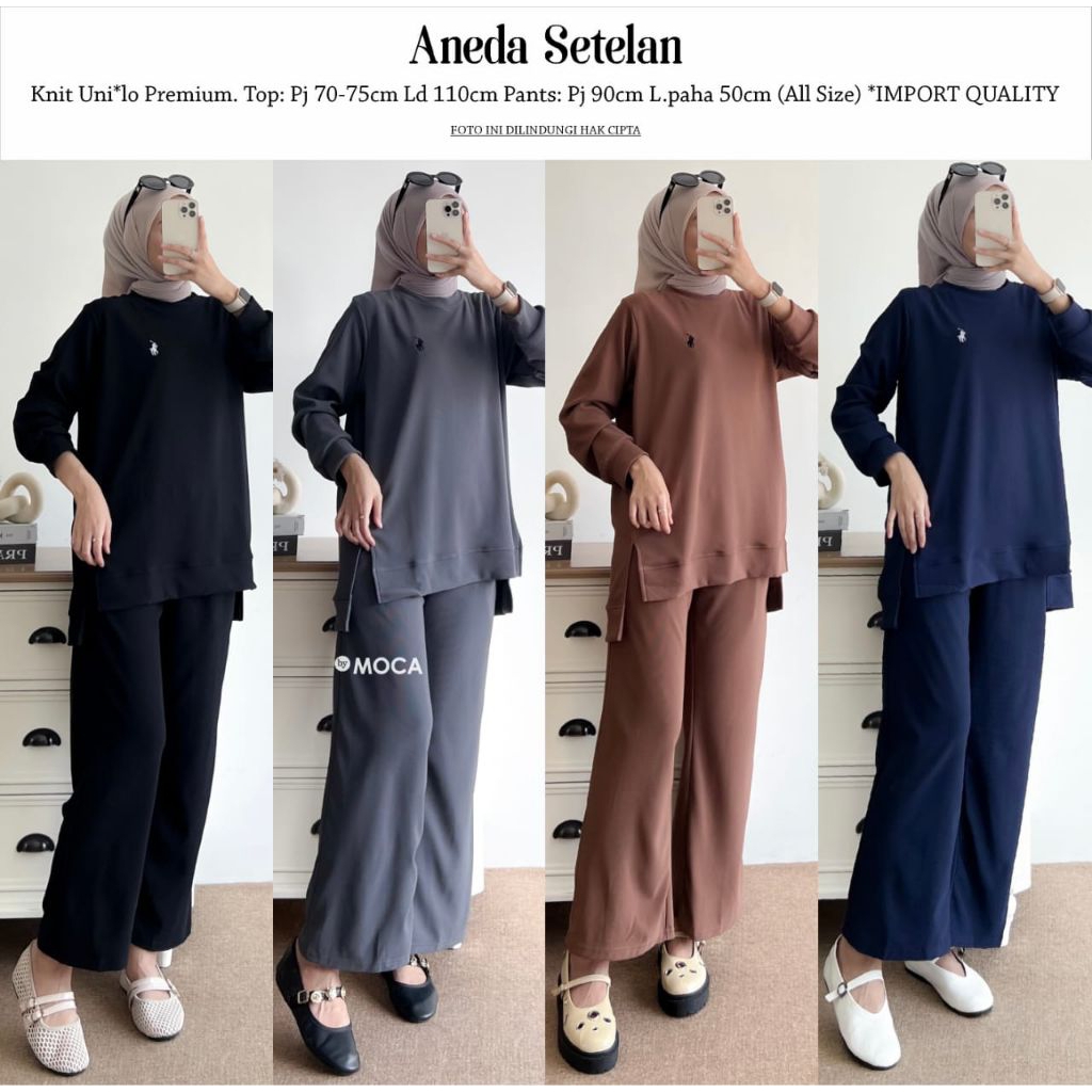 Aneda Set Setelan Oneset Rok Jumbo Allsize Premium Knit Uniqlo Original Ori Moca Berlabel