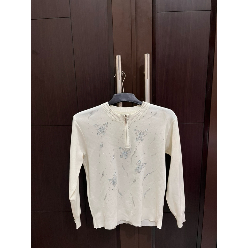 half zip putih premium