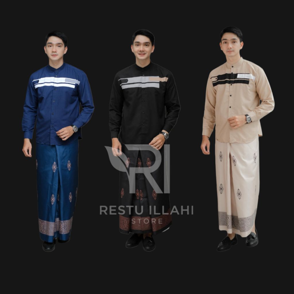 Paket Sarko Set Sarung Dan Baju Koko Muslim Motif Yodan Pria Lengan Panjang Satu Paket Sarung Dan Ko
