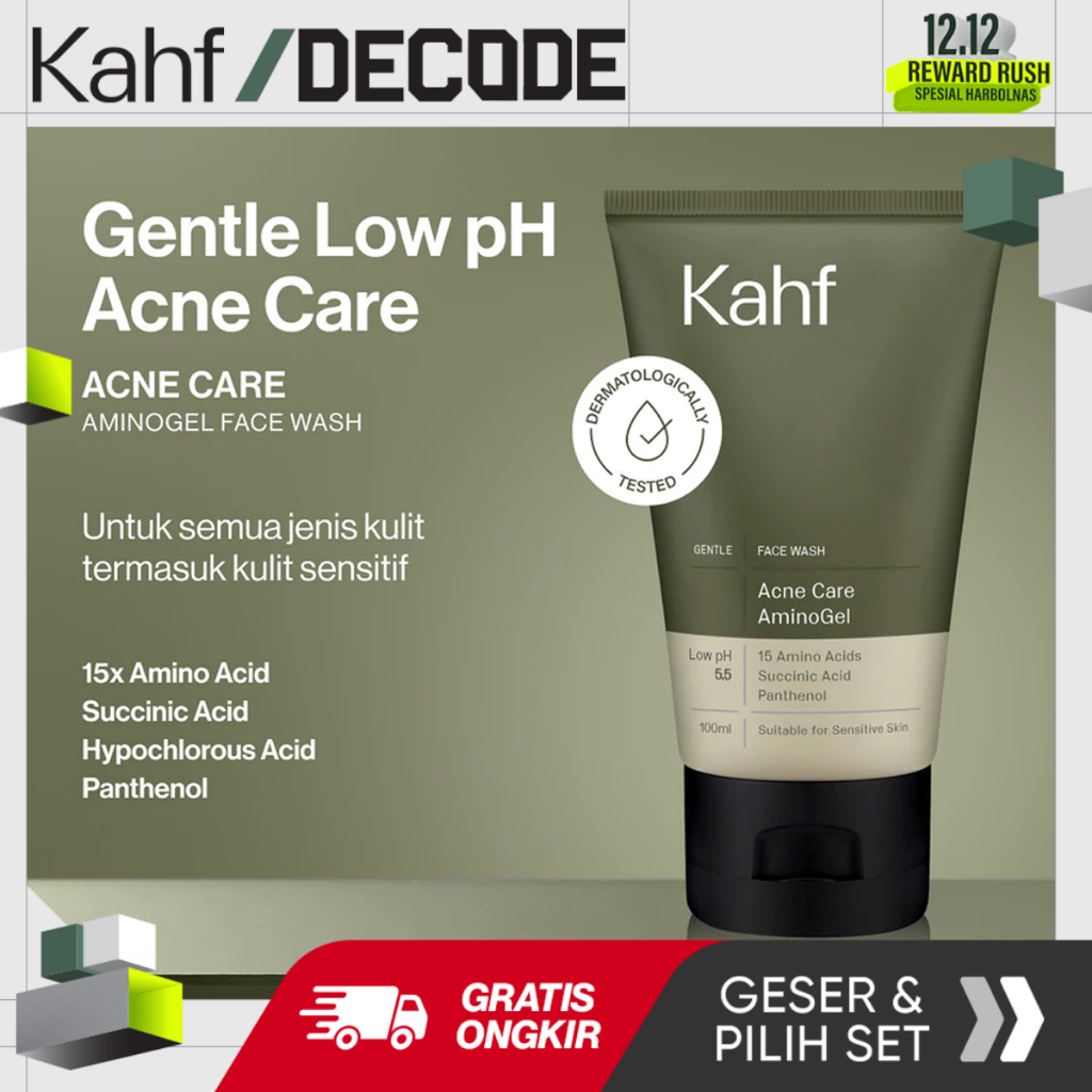 [NEW! BEBAS JERAWAT TANPA RASA KETARIK] Kahf Acne Care Amino Gel Face Wash 100 ml – Sabun Cuci Muka 