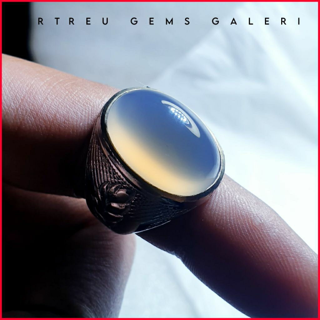 Batu Anggur Way Kanan ( White Blue ) | COD Bisa | Cincin Batu Akik Ring