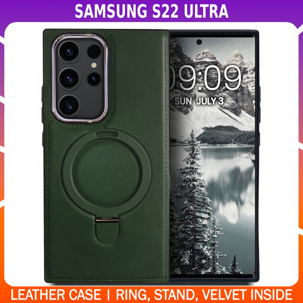 Business Style Leather Case with Ring Stand for SAMSUNG GALAXY S22 ULTRA | Cover Penutup Kulit
