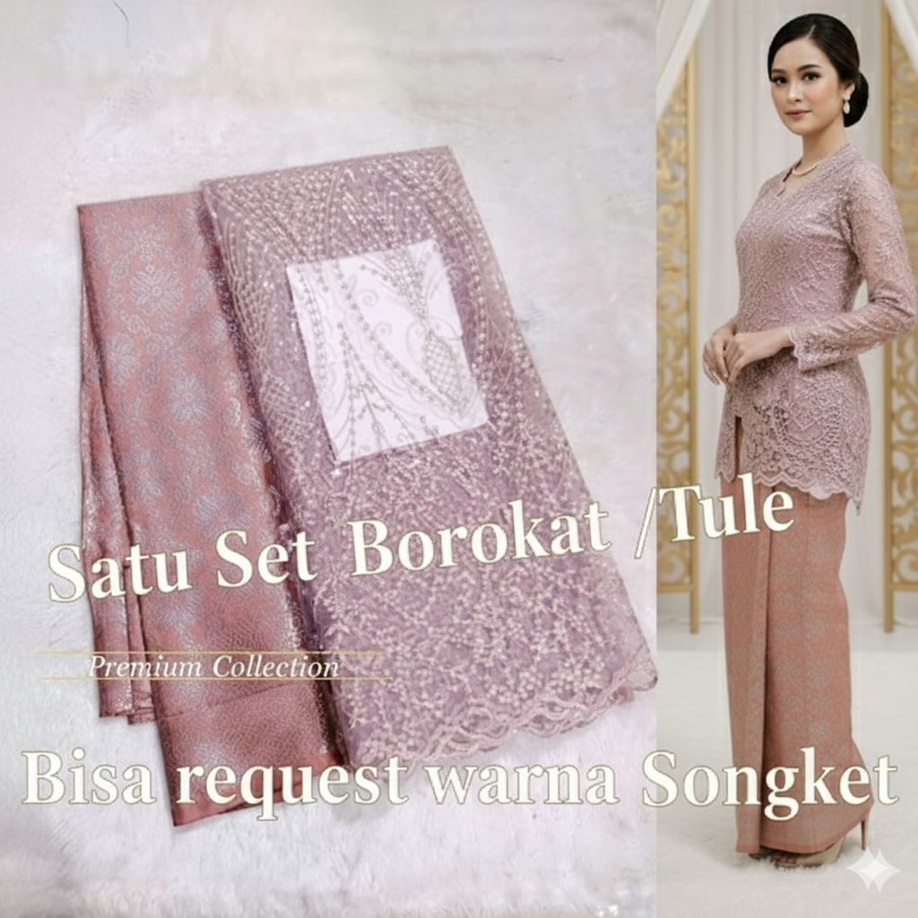 (Seragam Cantik) Setelan Bridesmaid Brokat Tulle & Songket. Kain Kebaya wisuda Bestseller. Setelan K