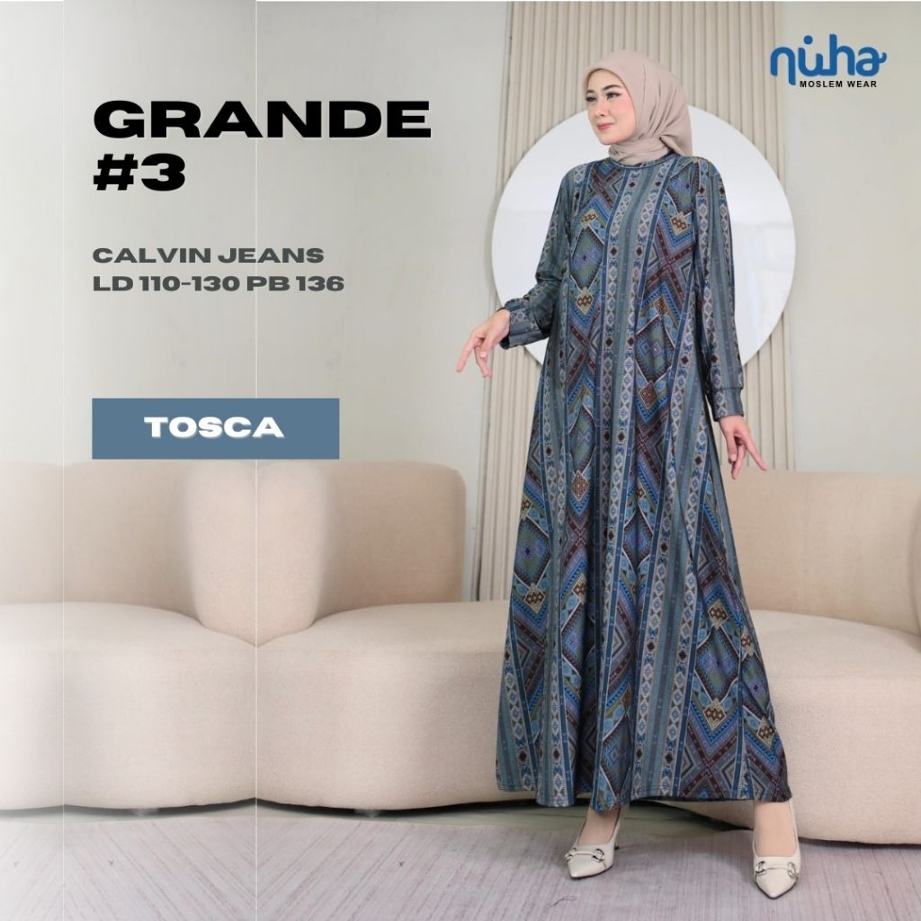 NUHA - Grande Dress | Gamis Muslimah Jumbo Terbaru Calvin Jeans Motif Batik Cantik