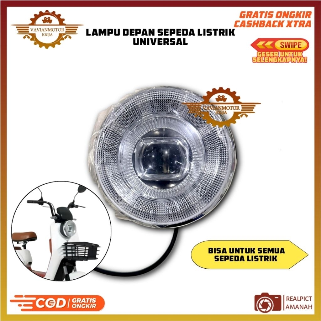 Lampu Depan Sepeda Listrik Universal Original – Bisa Untuk Pacific, Exotic, Goda, Selis, Uwinfly – L