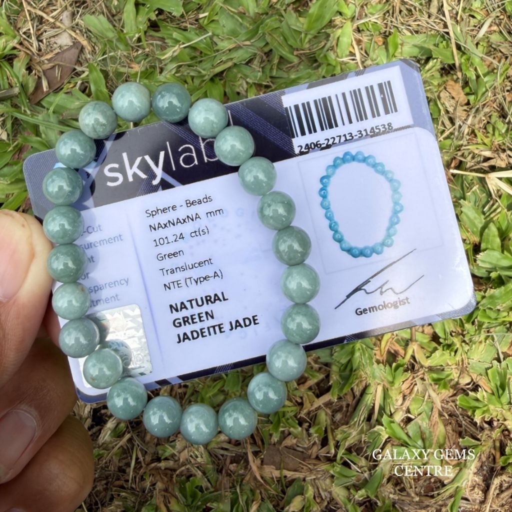 Gelang Batu Natural Blue Water Jade Giok Burma Jadeite Jade Plus Memo Sky Lab