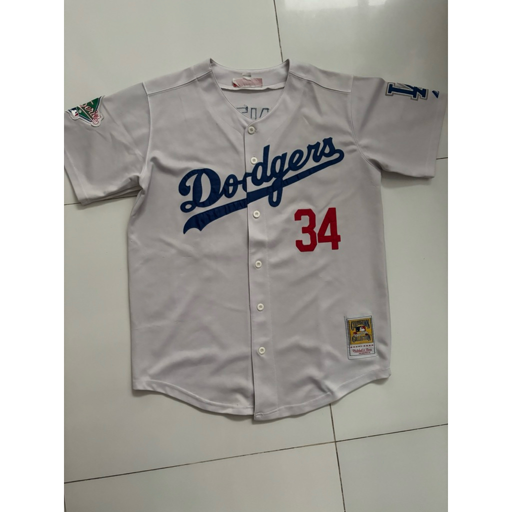 baju jersey baseball dodgers mitchell & ness second original
