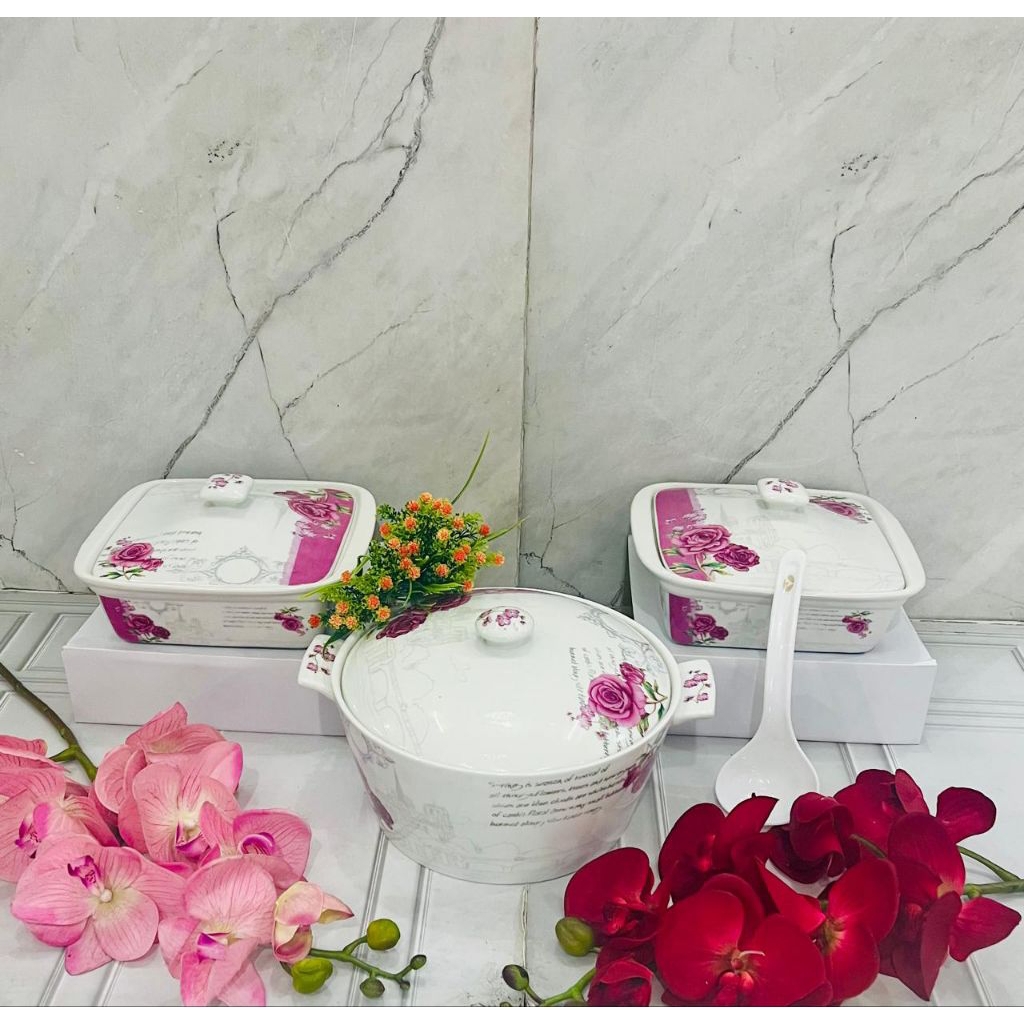 Prasmanan Ivana/ Wadah Saji Keramik Vicenza Set 3pcs SA-88 (Packing Kayu)