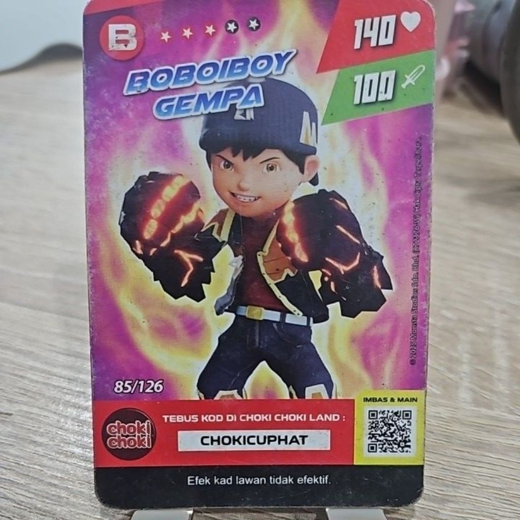 Kartu Choki Choki Boboiboy Gempa Limited Edition