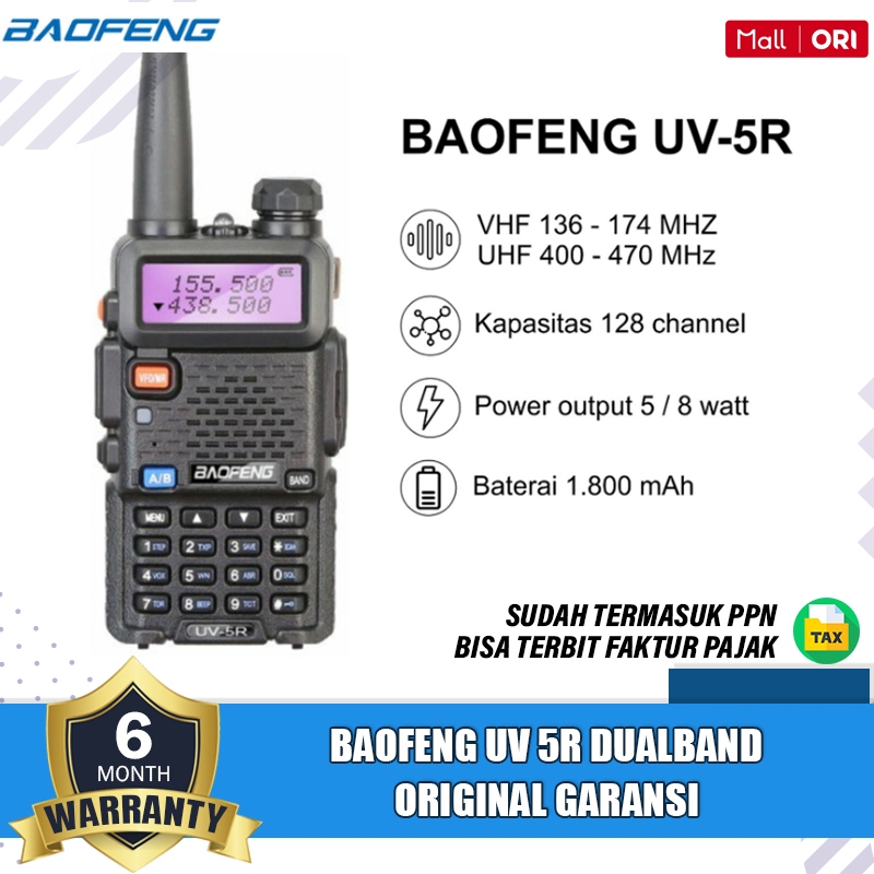 Baofeng UV 5R Dualband 5 Watt 8 Watt HT Baofeng Uv 5R Dual Band Original Garansi