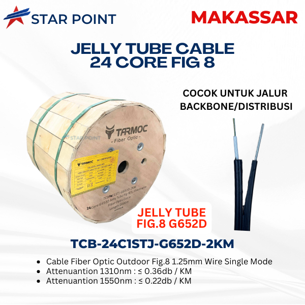 Tarmoc TCB-24C1STJ-G652D-2KM | Fiber Optic Cable G652D Fig-8 Jelly Tube 24 Core 2000m  Kabel FO 24C 