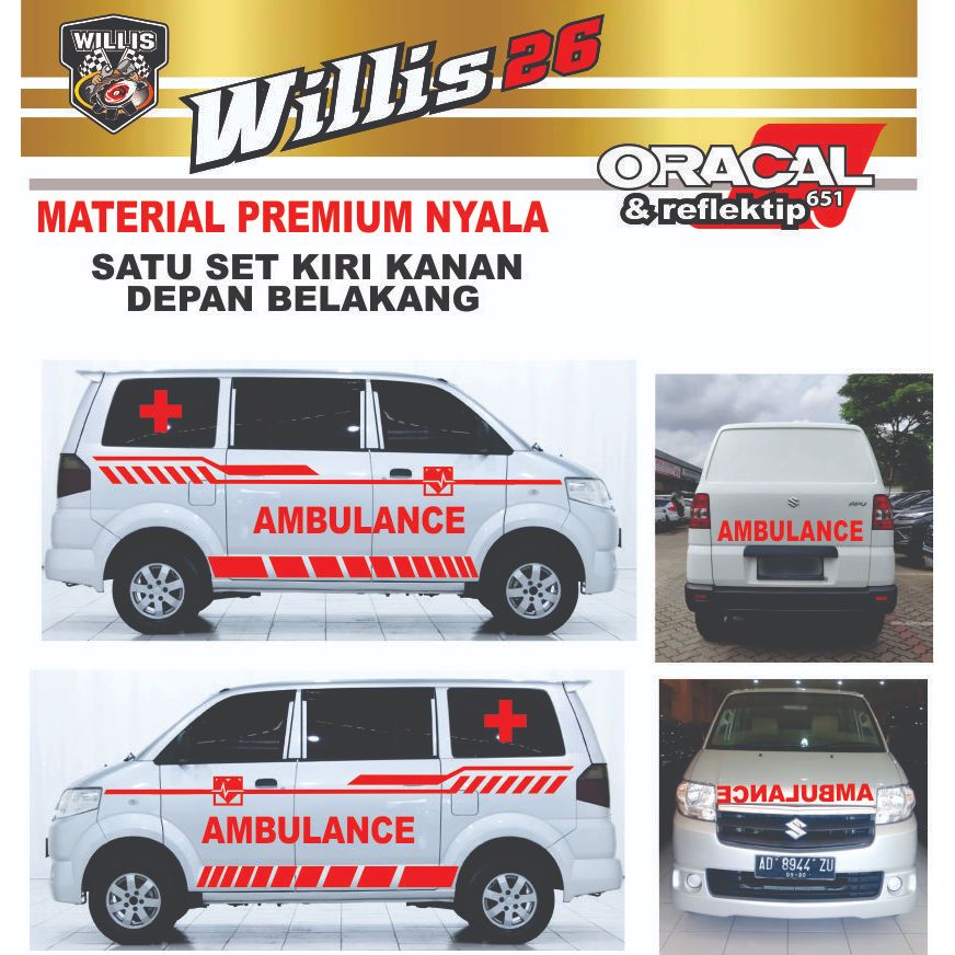 Stiker Mobil Ambulance Satu set Kiri kanan depan belakang Mobil APV part 5