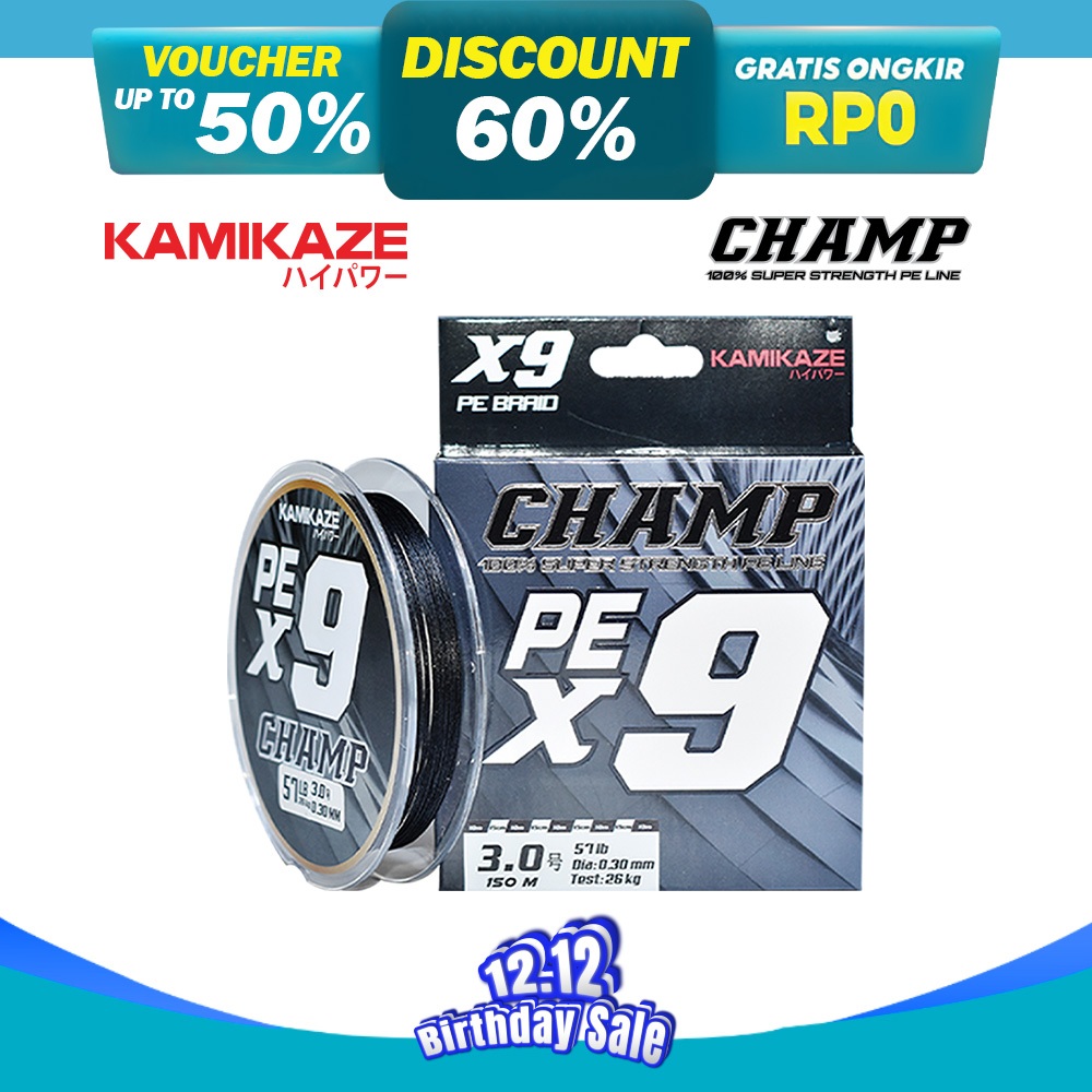 Senar PE KAMIKAZE CHAMP X9 150Meter Black SIC Technology X9 Braide 100% Senar Pancing Smooth
