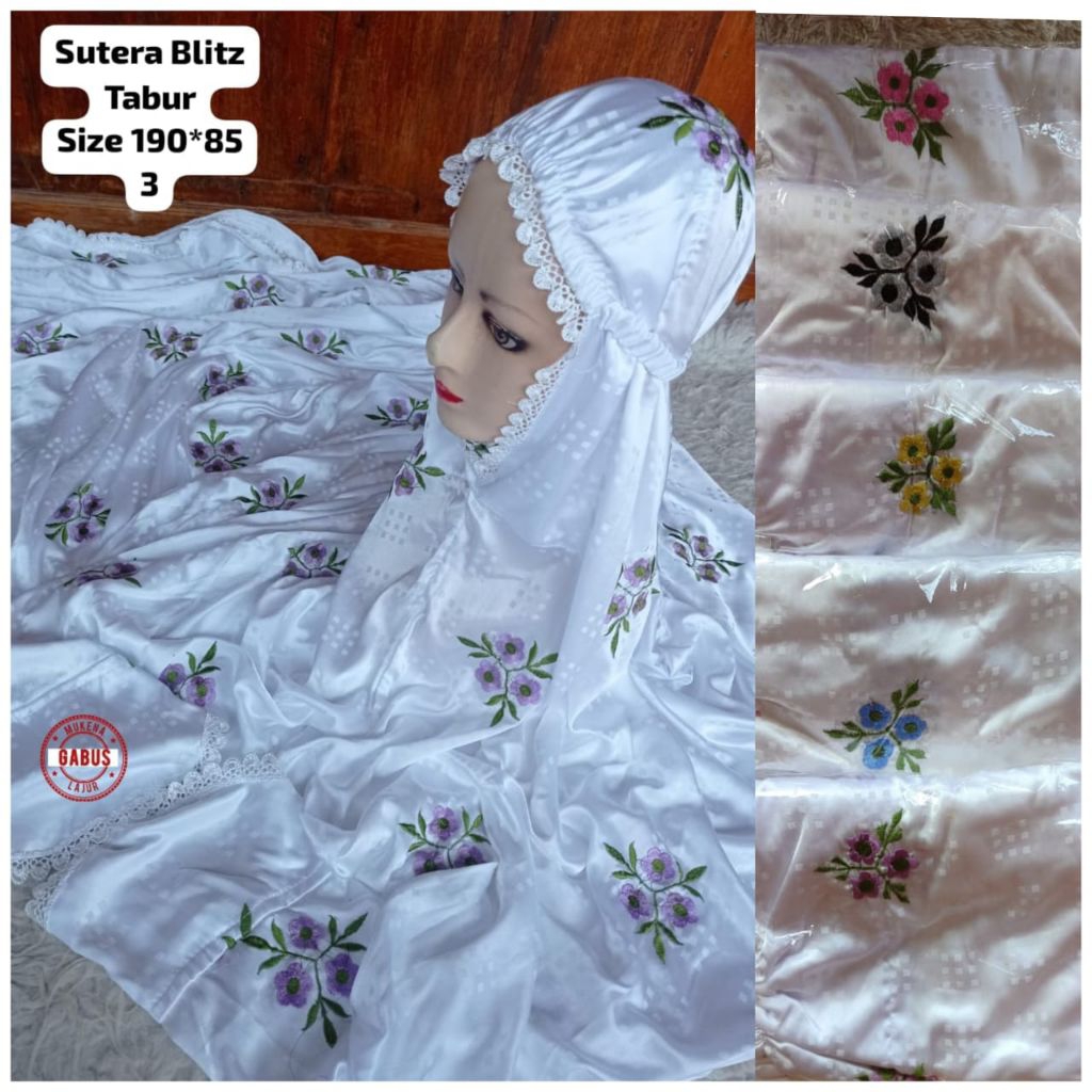 Mukena SUTRA BLITZ terusan lajuran adem bordir motif seribu bunga warna warni cantik