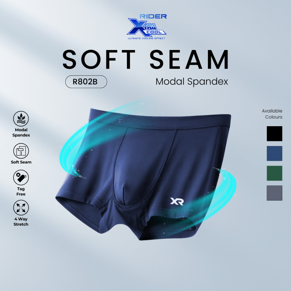 Rider Xtracool Boxer Brief Modal Mesh Spandex - Boxer Pria R802B Warna Navy isi 1 Pcs