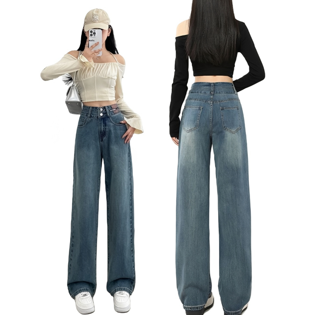 [Harga Terjangkau] 2025 Dust Celana Jeans Wanita High Waist Jeans Kulot Highwaist Loose Jeans Retro 