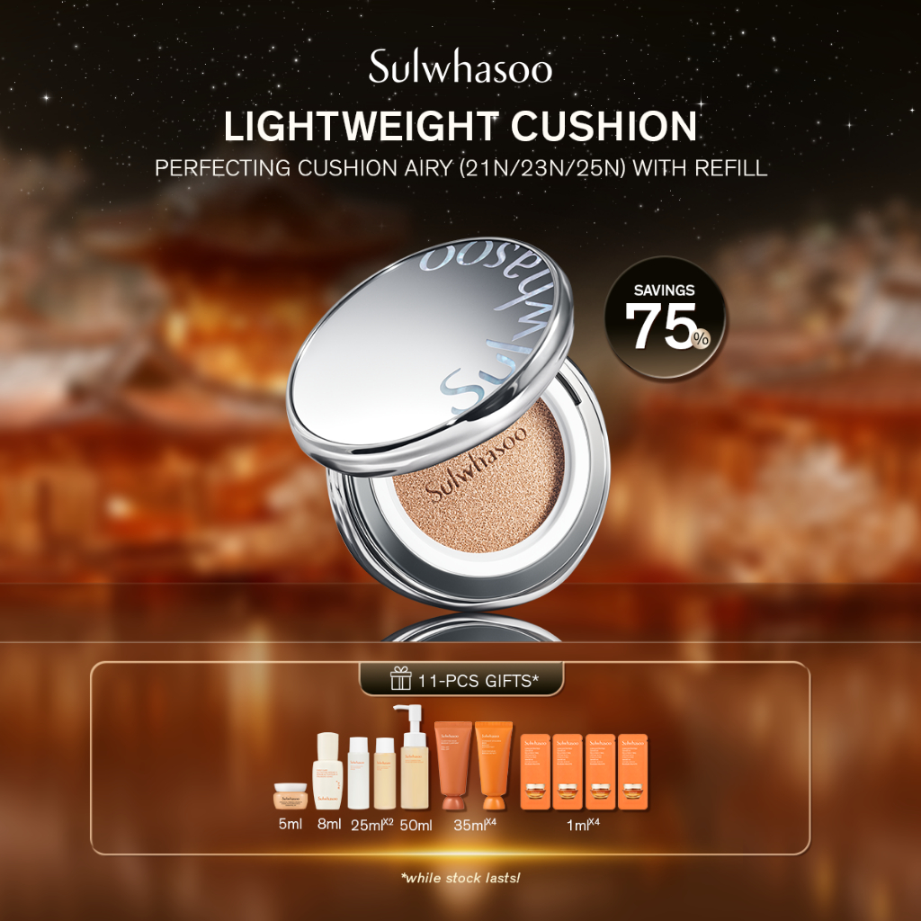 [12.12 Special Set] Sulwhasoo Perfecting Cushion Airy 15g*2 - Glow, Cushion, Bedak, Breathable, Natu