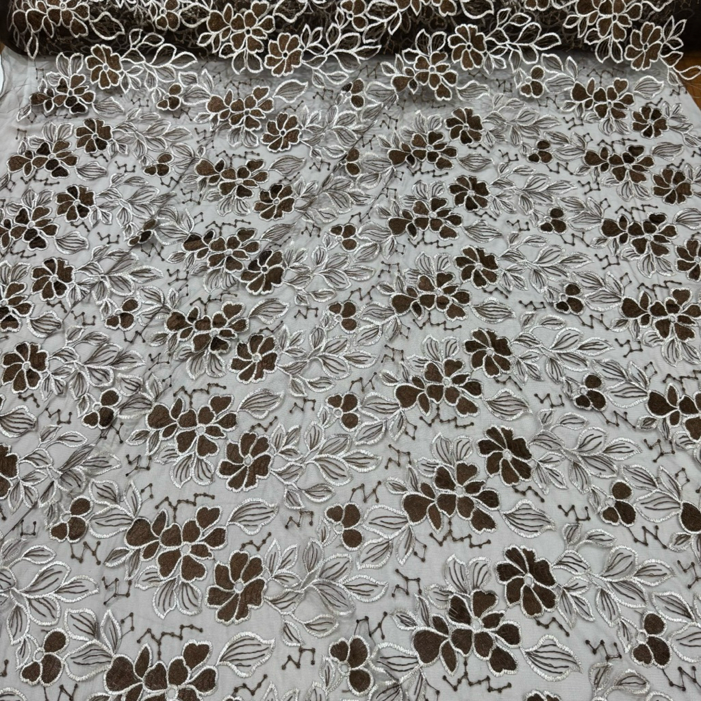 kain tile prada - tile tuton flower - tile bordir bunga -tile garden flower - tile bordir {BLK1}