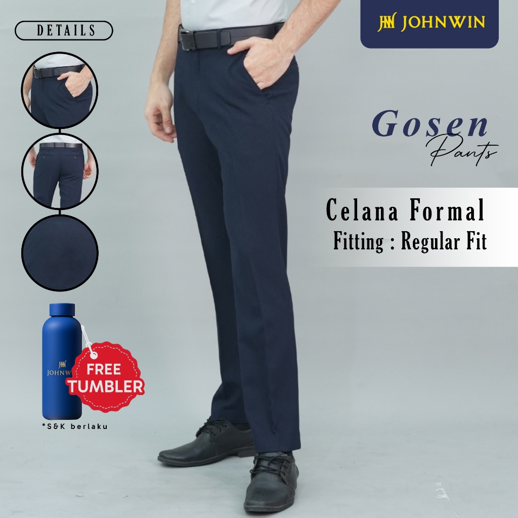 Johnwin - Celana Formal  Pria - Reguler Fit - Polyester - Navy - Gosen Pants - F.992.008.167.C