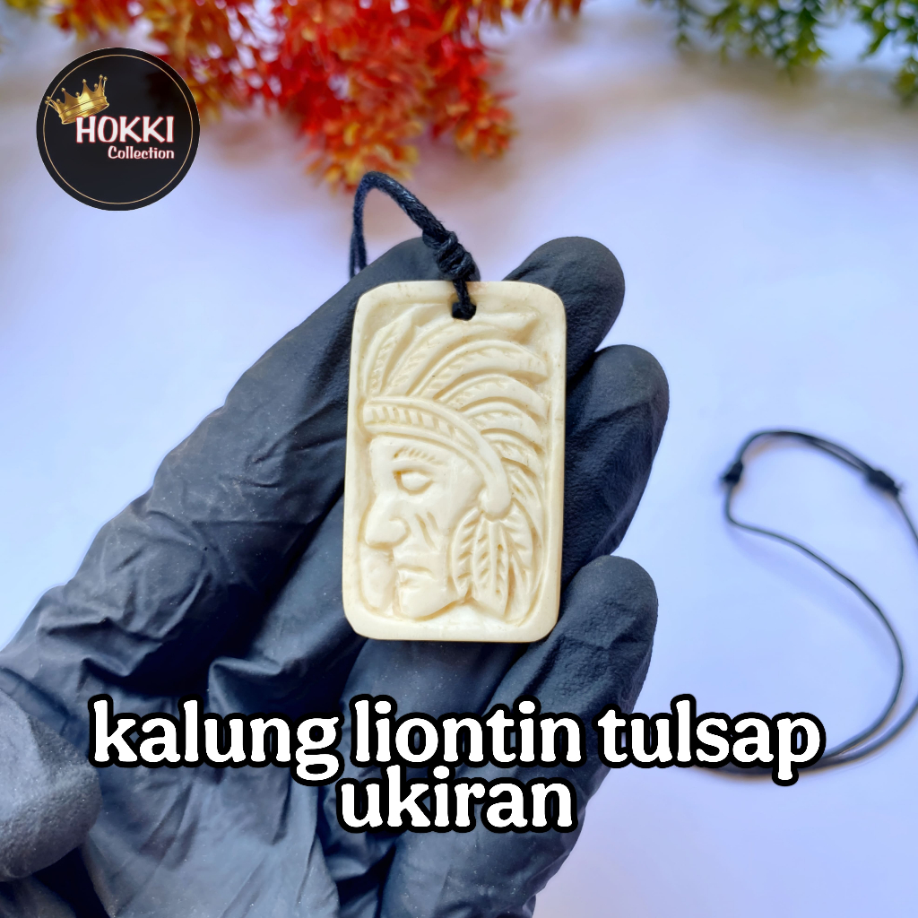 kalung tali liontin tulang sapi model ukiran unik dan antik