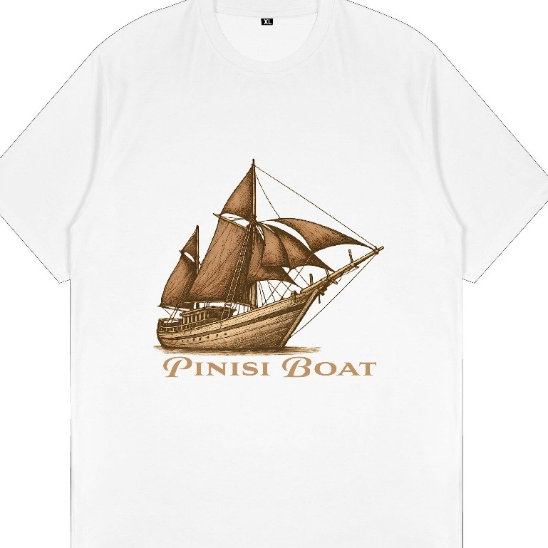Kaos Sulawesi Bahan Katun DTF Premium Pakaian Unisex Desain Unik Kapal Pinisi Boat
