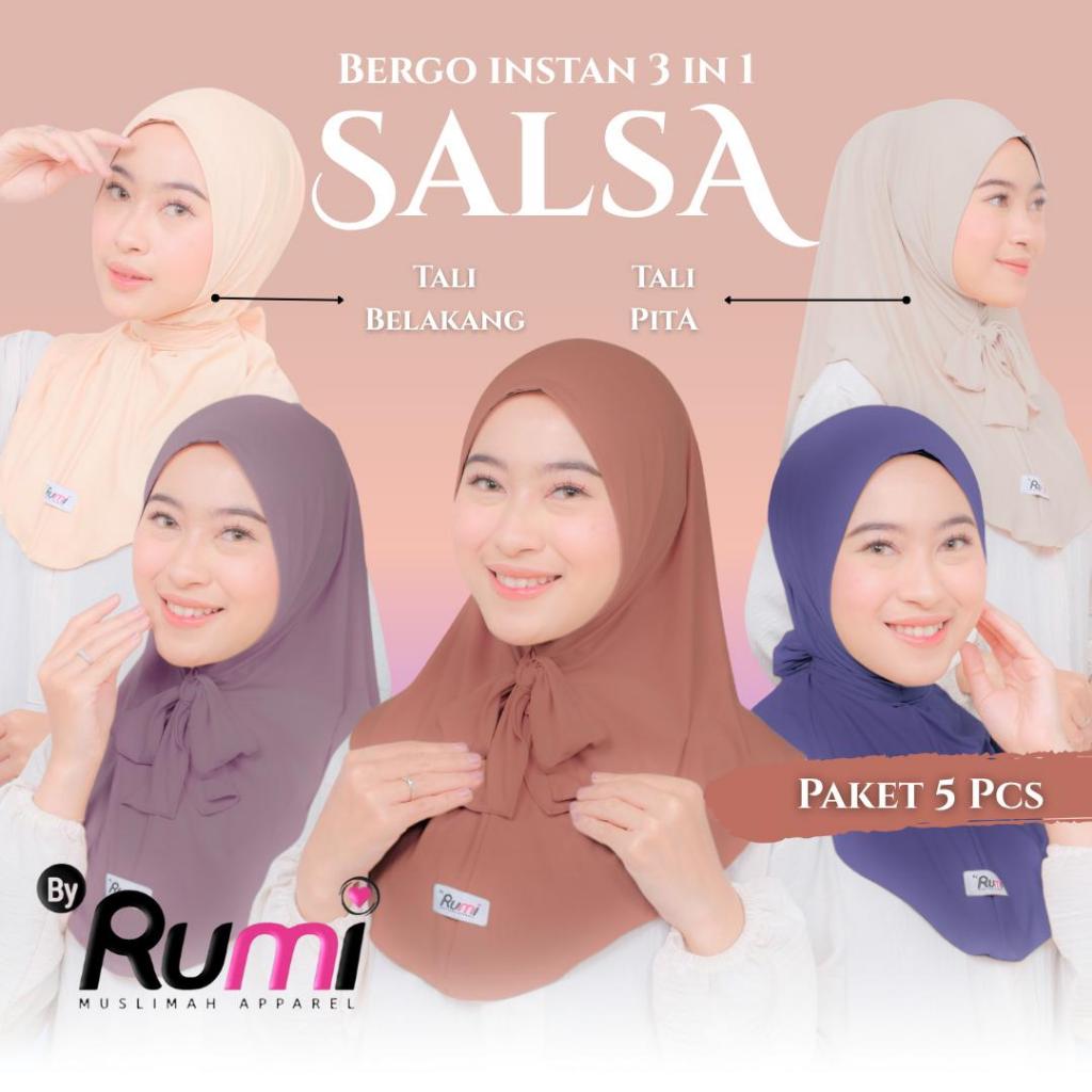 [Paket 5 Pcs] Hijab Bergo Instan 3 in 1 Salsa Tali Pita Depan dan Belakang Daily Sporty Inner By Rum