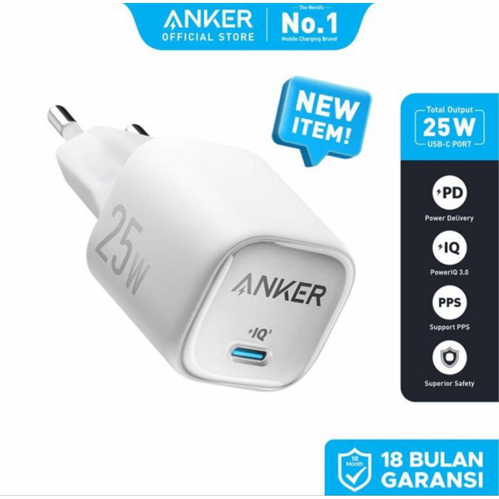 Kepala Charger Adptor ANKER 30 Watt MFI TYPE-C output support fast charging