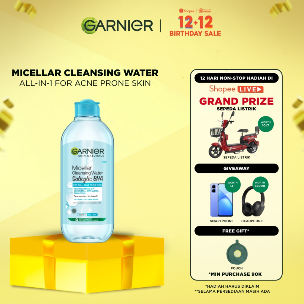 GARNIER Micellar Water Blue Salicylic Acid 400ml Skincare Cleansing - Skincare Pembersih Wajah & Mak