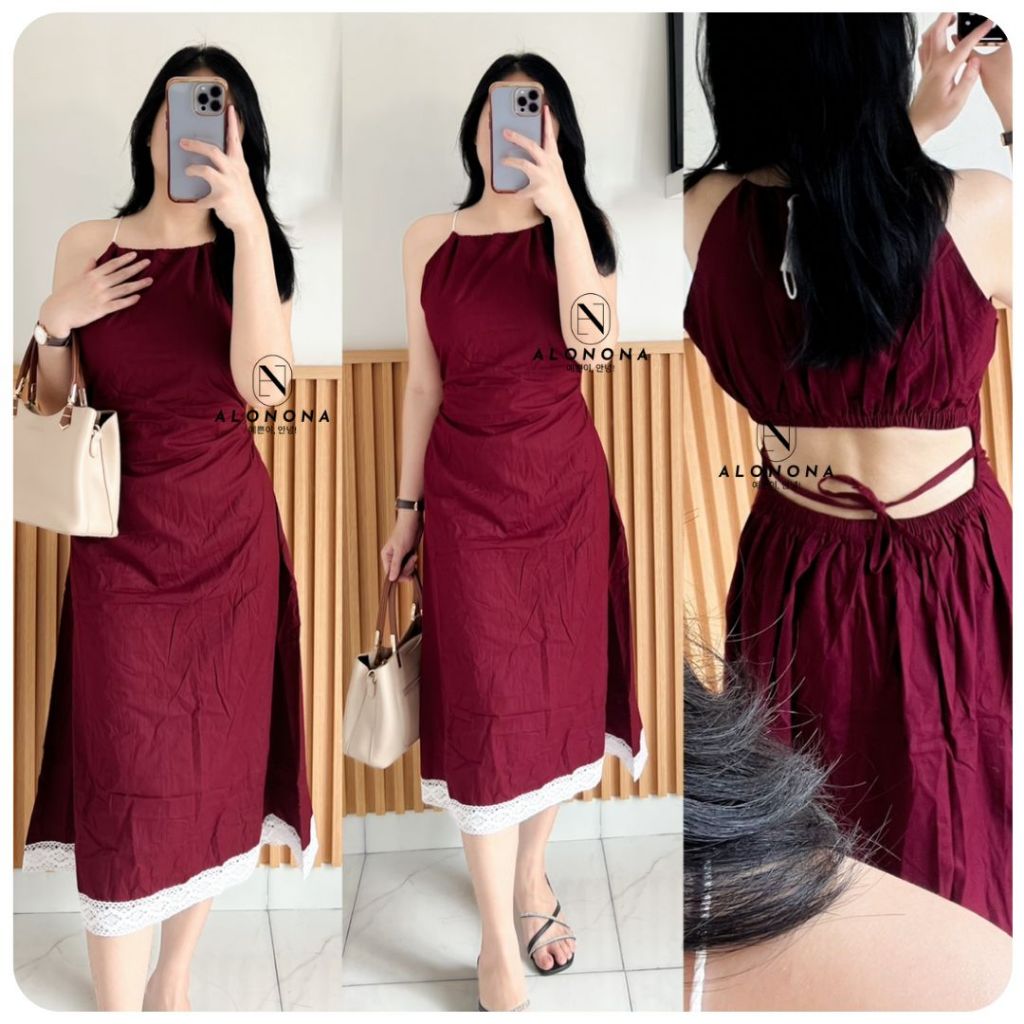 SOPHIE DRESS WANITA BAJU IMLEK CNY CHRISTMAS NATAL MAROON MERAH GAUN KONDANGAN