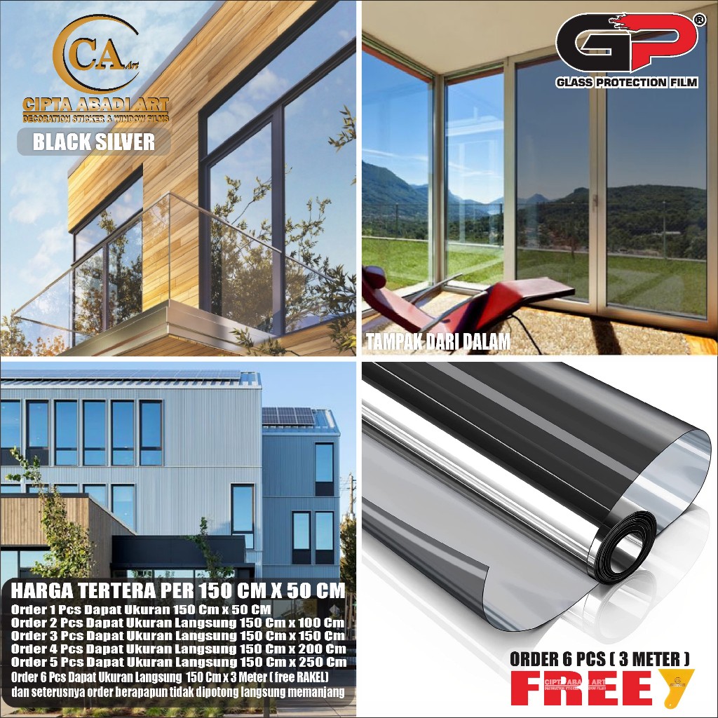 Sticker Kaca Film Cermin Jendela Rumah Gedung Kantor Sunblast Stiker Kaca Film Hitam One Way Riben A