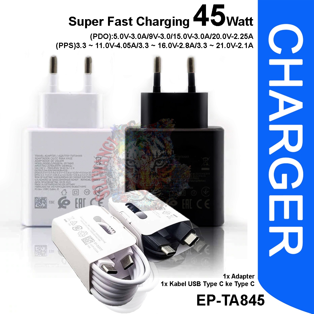 Charger Samsung 45W Super Fast Charging EP-TA845 + Kabel Type-C to Type-C