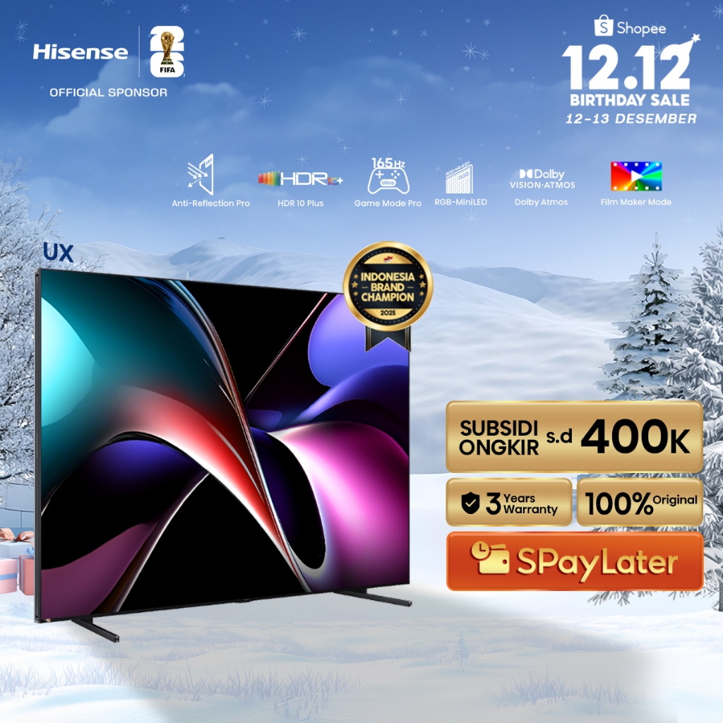Hisense TV UX  Vidaa Smart RGB-MiniLED TV 116 inch 3D Colour Master Pro Ultimate Saturation & Precis