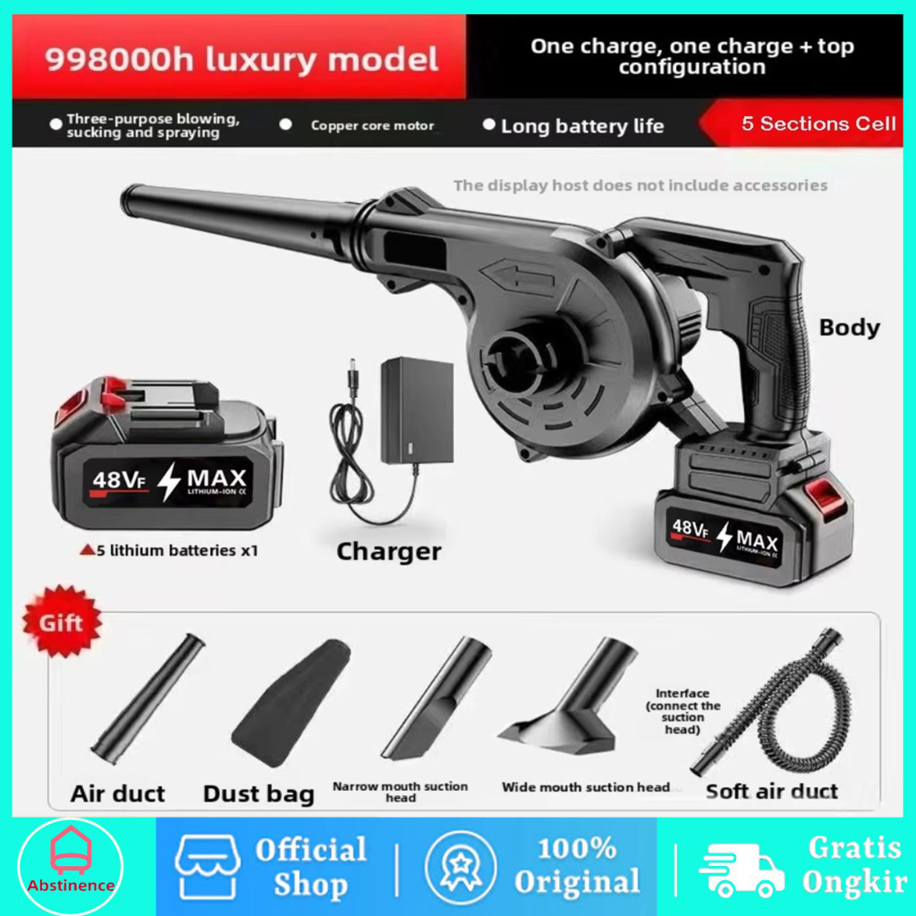 998V Cordless Air Blower Cordless Mesin Blower Baterai 2IN1 Meniup Menghisap Blower Keong Mesin Blow