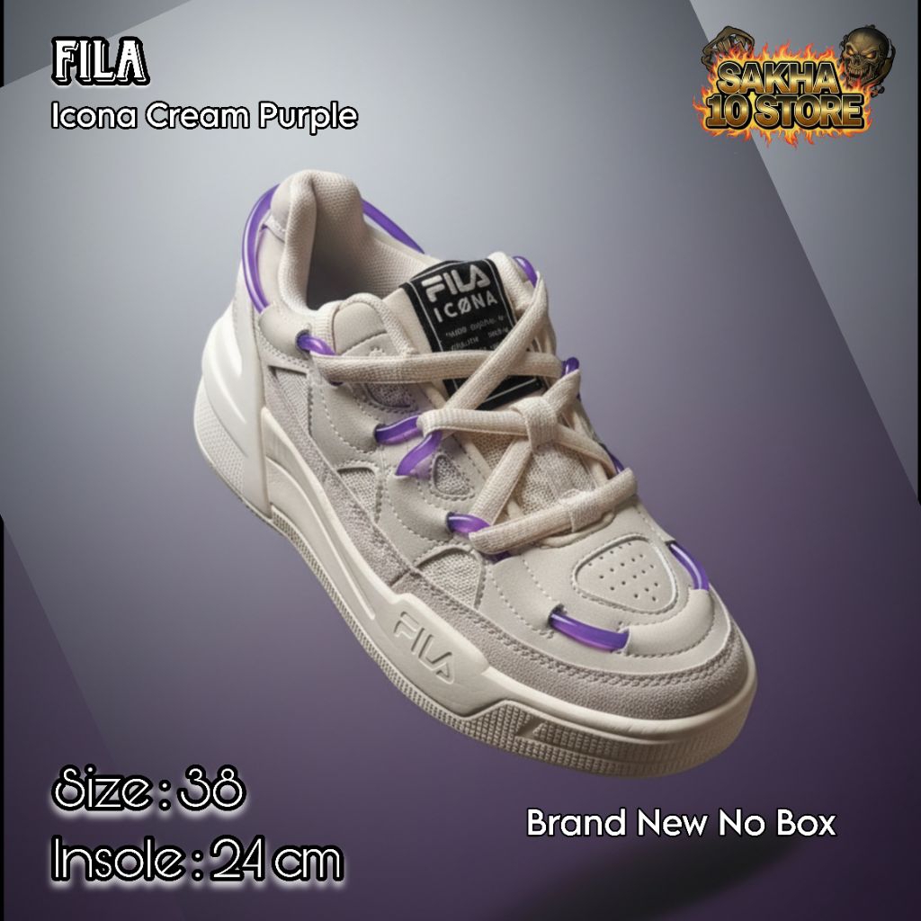 SEPATU SNEAKERS WANITA CASUAL/JOGGING/PADEL/TENNIS/OLAHRAGA FILA ICONA SALTO CREAM PURPLE KECE KEKIN