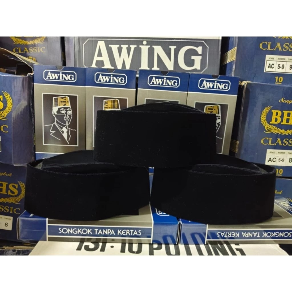 peci songkok AWING /peci kopiah AC hitam polos beludru nyaman di pakai tahan air