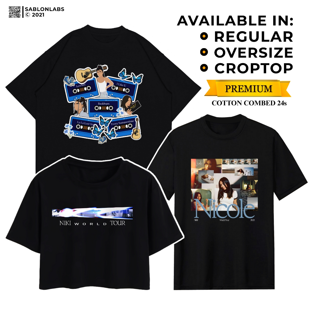 KAOS NIKI WORLD TOUR 2024 PREMIUM PRIA WANITA | BAJU KONSER NIKI REGULAR, OVERSIZE & CROP TOP KUALIT