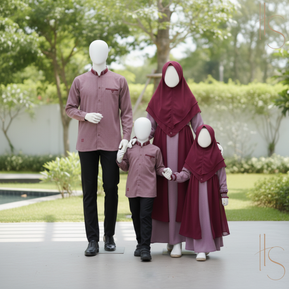 Sarimbit Keluarga Madina Premium Maroon Family Set Busana Muslim Elegan Terbaru Lebaran 2026